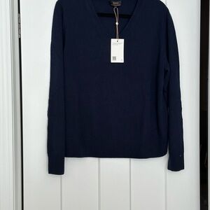 Quince Deep Blue Cashmere V-neck Sweater BRAND NEW WITH TAGS
